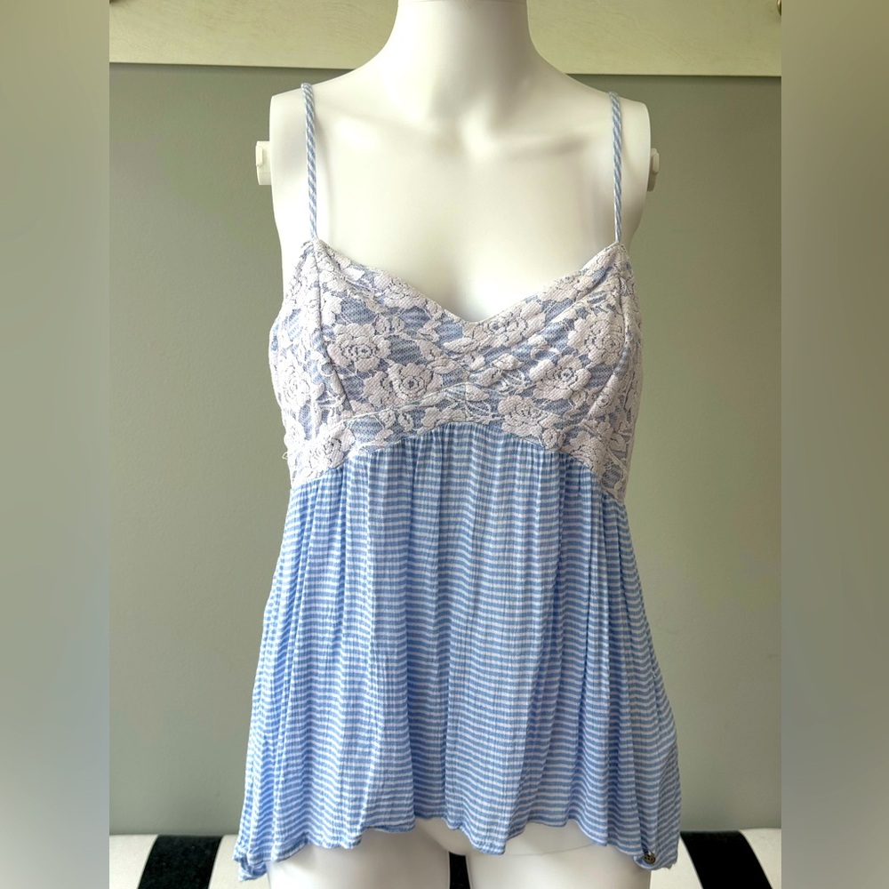 Abercrombie & Fitch Vintage Blue/White Stripe Open Back Hi-Low A Line Tank Top S